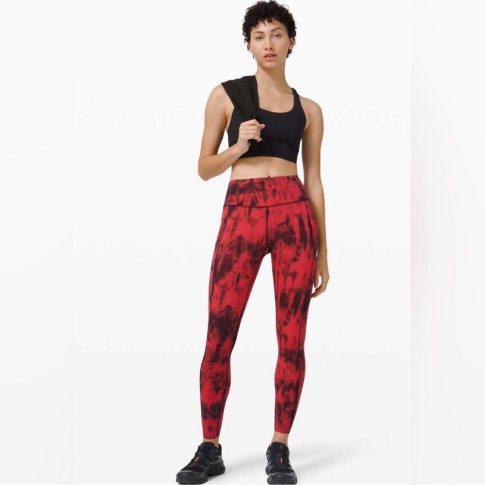 Lululemon Fast Free Tight 25” Game Day Black Red 8
